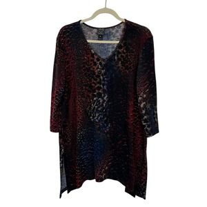 Clara Sun Woo Womens Leopard Animal Print Artsy Long Sleeve‎ Tunic Top Size XL
